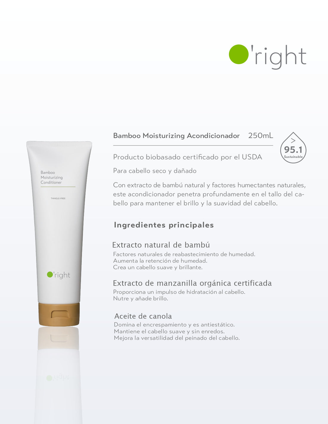 BAMBOO MOISTURIZING ACONDICIONADOR 250ML Para cabello seco