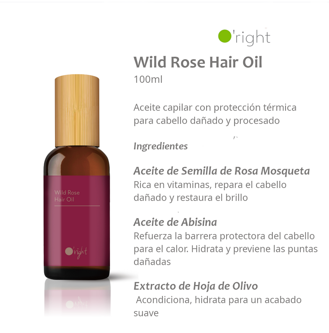ACEITE CAPILAR WILD ROSE 100ML Con protección térmica