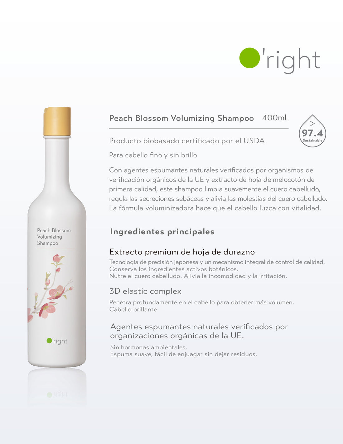 PEACH BLOSSOM VOLUMIZING SHAMPOO 400ML Para cabello delgado