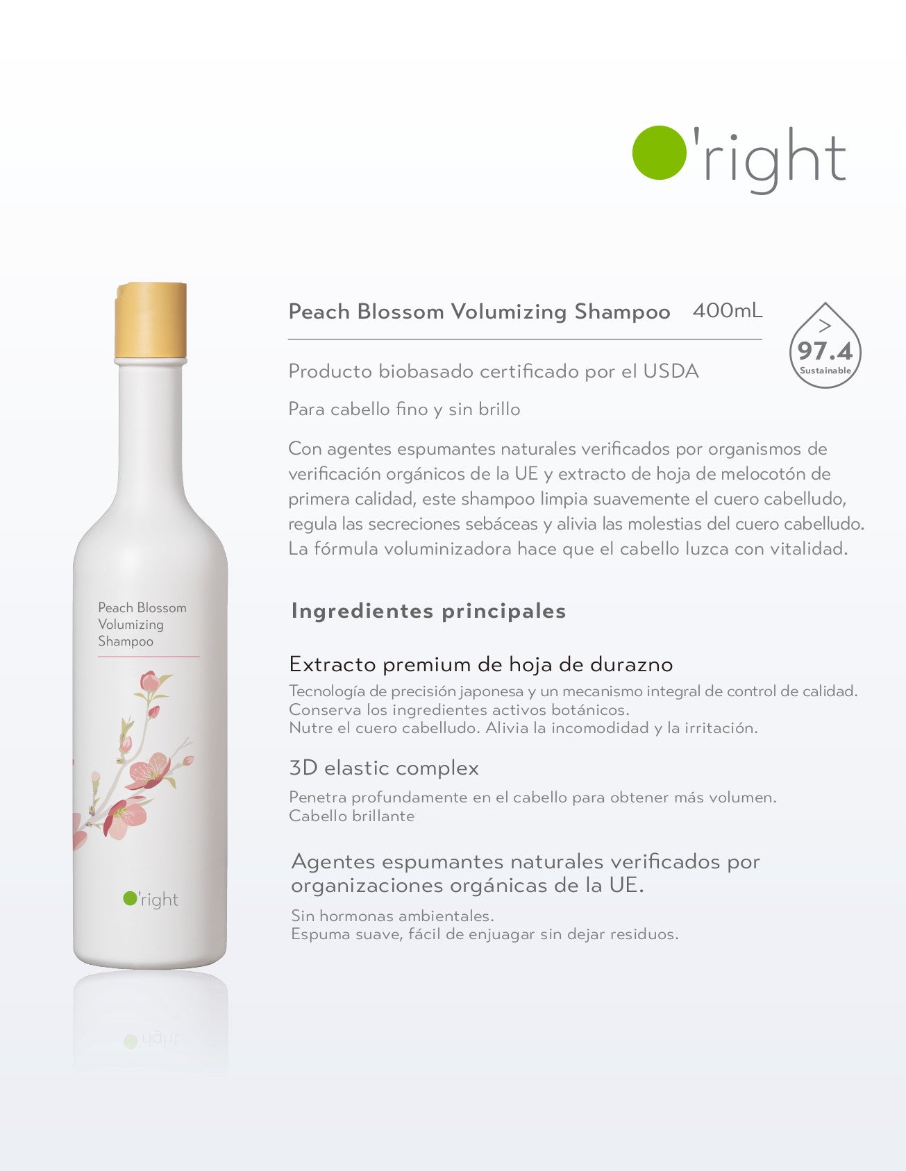 PEACH BLOSSOM VOLUMIZING SHAMPOO 400ML Para cabello delgado