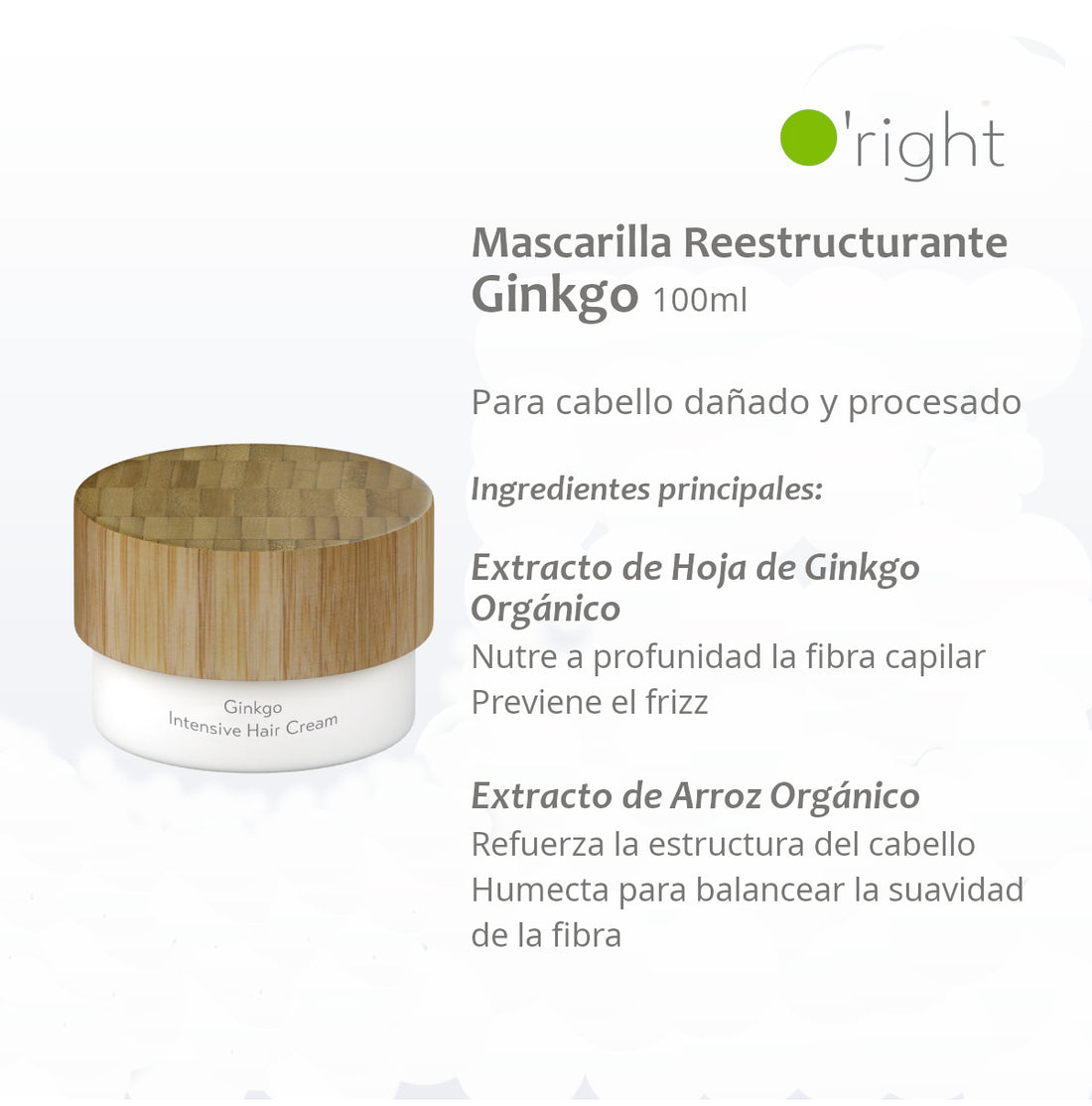 GINKGO HAIR MASK 100ML Mascarilla cabello muy dañado y procesado